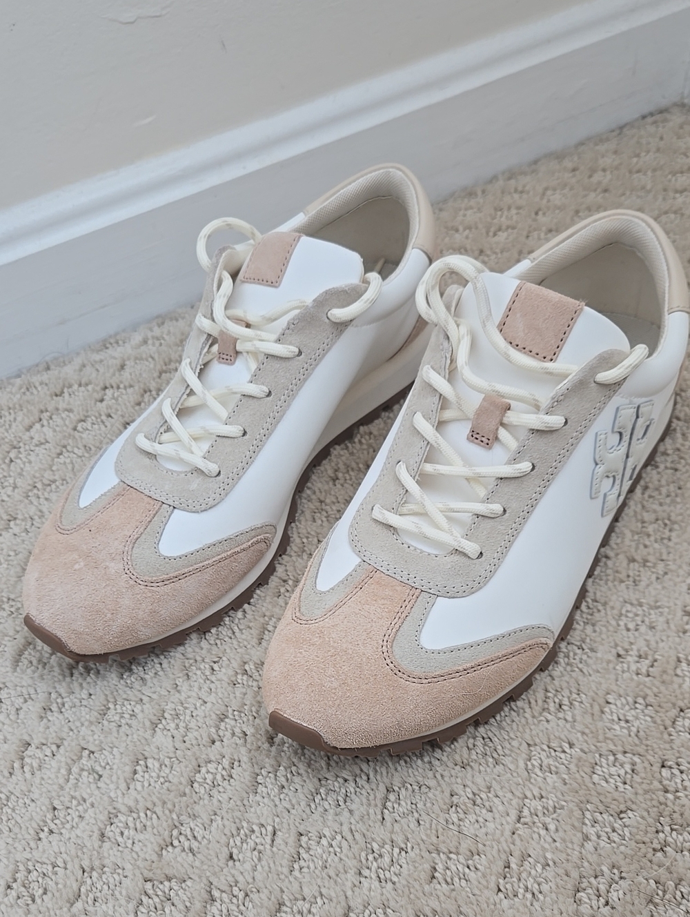 Tory Burch Cream and Beige Suede-Trim Lace-Up Sneakers